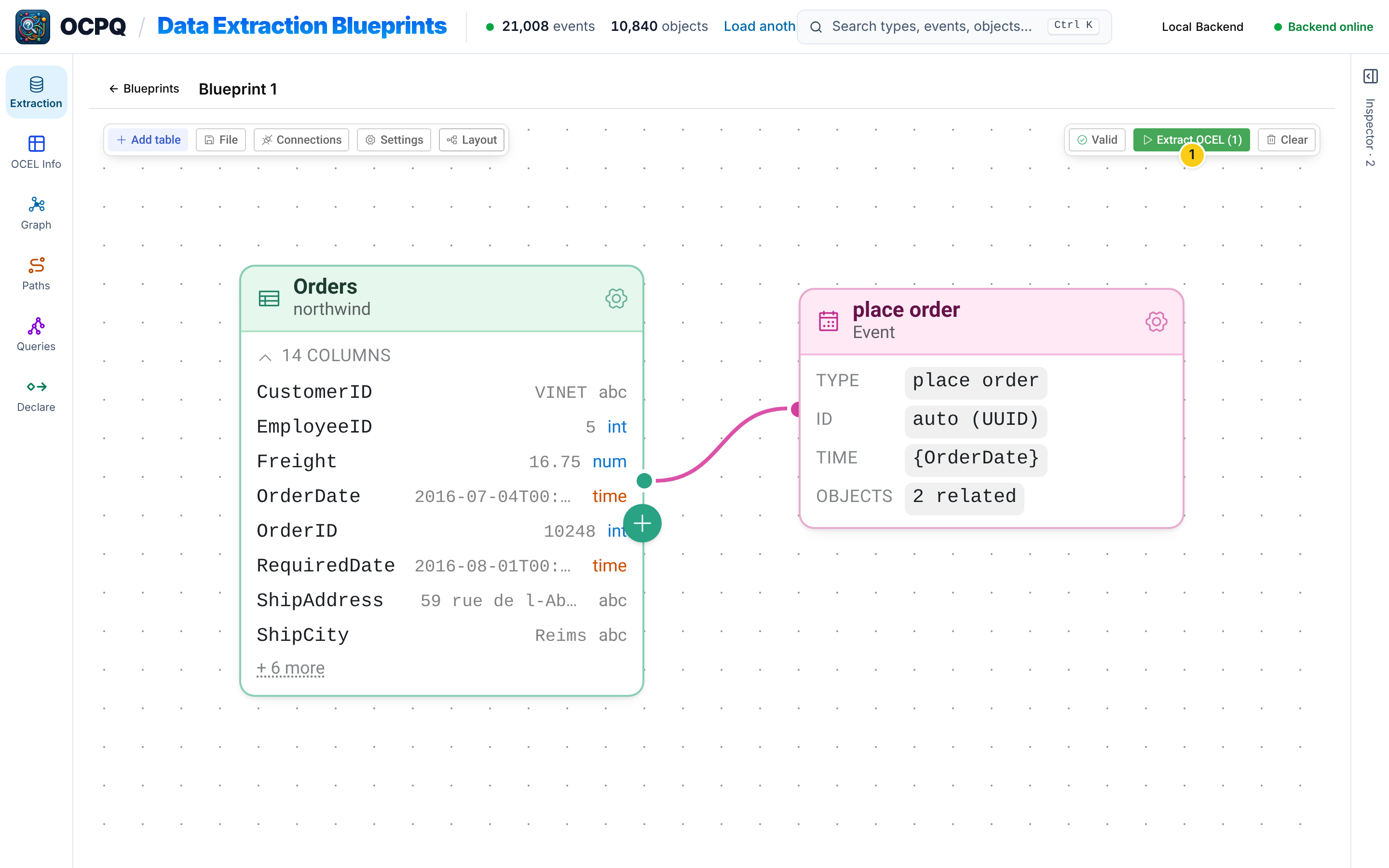 Blueprint with one table and one event mapping
